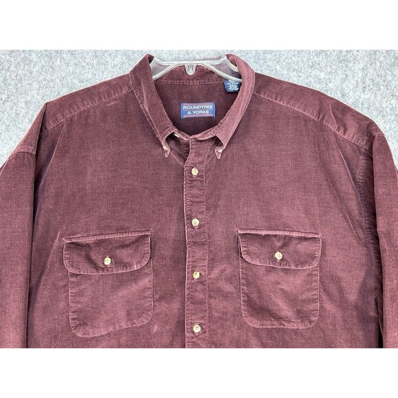 Roundtree & Yorke Outdoors Corduroy Button Down Shirt Men’s 3XLT Purple - Picture 2 of 8